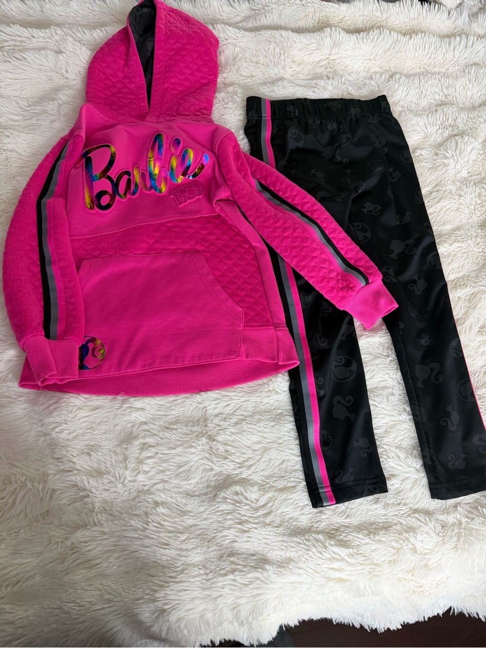 Barbie Hot Pink Hoodie with Black & Pink Stripe Leggings